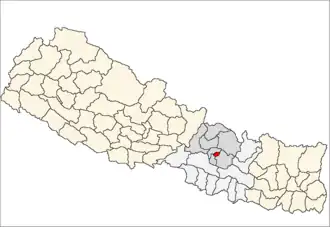 Bhaktapur District i Bagmati Zone (grå) i Central Development Region (grå + lysegrå)