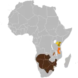 Udbredelsen af underarterne:&nbsp;&nbsp;&nbsp;&nbsp;&nbsp;C. t. taurinus&nbsp;&nbsp;&nbsp;&nbsp;&nbsp;C. t. cooksoni&nbsp;&nbsp;&nbsp;&nbsp;&nbsp;C. t. johnstoni&nbsp;&nbsp;&nbsp;&nbsp;&nbsp;C. t. albojubatus&nbsp;&nbsp;&nbsp;&nbsp;&nbsp;C. t. mearnsi
