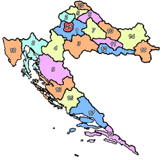 Nummereret kort over Kroatiens distrikter