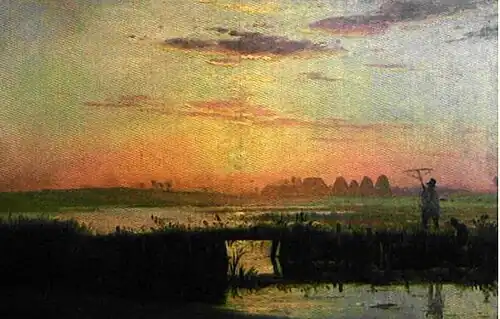 Solnedgang i Vestjylland, ca. 1865