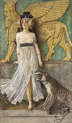 Semiramis, dronning af Babylon, 1905, orientalistisk arbejde af maleren Cesare Saccaggi fra Tortona.