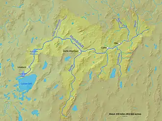 Kort over Humboldt Rivers afvandingsområde