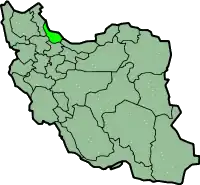 Kort over Iran med Gilan markeret