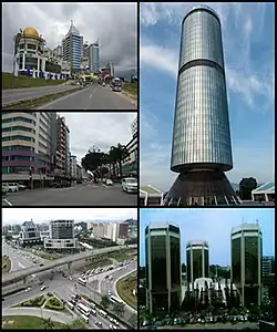 Urets retning fra venstre hjørne: 1Borneo, Tun Mustapha Tower, Wisma Tun Fuad Stephens, centrum af Kota Kinabalu og Wawasan Intersection.