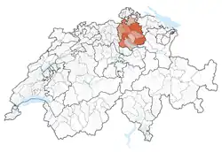 Kantonen Zürichs beliggenhed i Schweiz