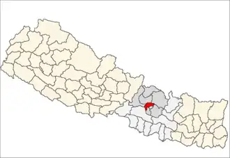 Kathmandu District i Bagmati Zone (grå) i Central Development Region (grå + lysegrå)