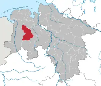Lage des Landkreis Cloppenburg in Niedersachsen (anklickbare Karte)