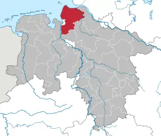 Lage des Landkreis Cuxhaven in Niedersachsen (anklickbare Karte)
