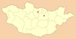 Orkhons beliggenhed i Mongoliet