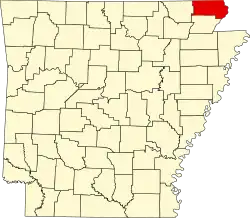 Kort over Arkansas med Clay County markeret