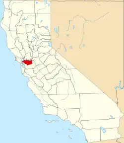 Kort over California med Contra Costa County markeret
