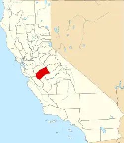 Kort over California med Merced County markeret