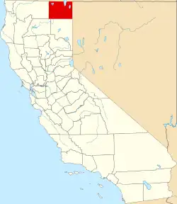 Kort over California med Modoc County markeret