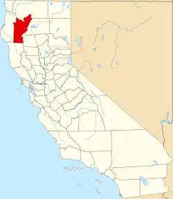 Kort over California med Trinity County markeret