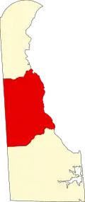 Kort over Delaware med Kent County markeret