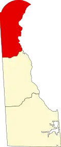 Kort over Delaware med New Castle County markeret
