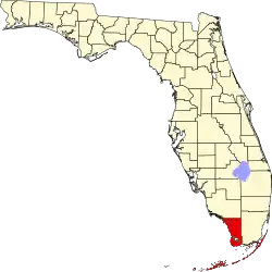 Kort over Florida med Monroe County markeret