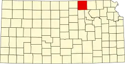 Kort over Kansas med Washington County markeret