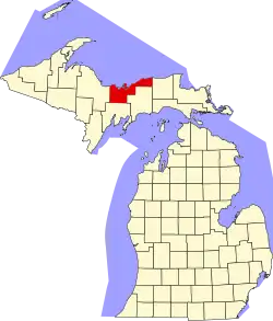 Kort over Michigan med Alger County markeret
