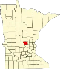 Kort over Minnesota med Benton County markeret