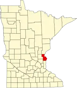 Kort over Minnesota med Chisago County markeret