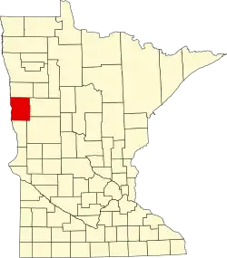 Kort over Minnesota med Clay County markeret