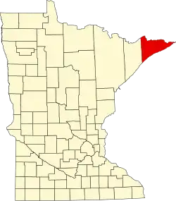 Kort over Minnesota med Cook County markeret