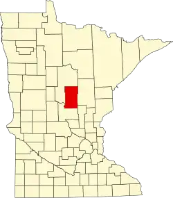 Kort over Minnesota med Crow Wing County markeret