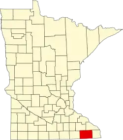 Kort over Minnesota med Fillmore County markeret