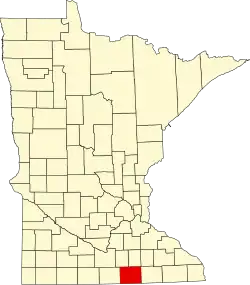 Kort over Minnesota med Freeborn County markeret