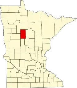 Kort over Minnesota med Hubbard County markeret