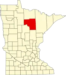 Kort over Minnesota med Itasca County markeret