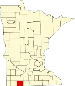 Kort over Minnesota med Jackson County markeret