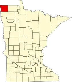Kort over Minnesota med Kittson County markeret