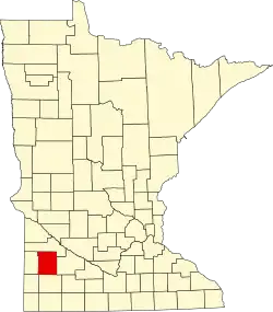 Kort over Minnesota med Lyon County markeret