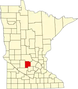 Kort over Minnesota med Meeker County markeret