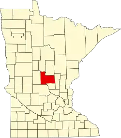 Kort over Minnesota med Morrison County markeret