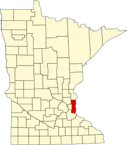 Kort over Minnesota med Washington County markeret