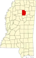 Kort over Mississippi med Calhoun County markeret