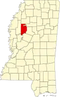 Kort over Mississippi med Leflore County markeret