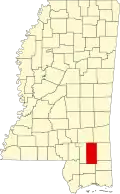 Kort over Mississippi med Perry County markeret