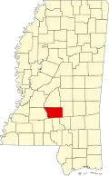 Kort over Mississippi med Simpson County markeret