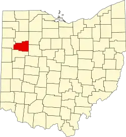 Kort over Ohio med Allen County markeret
