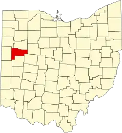Kort over Ohio med Auglaize County markeret