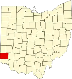 Kort over Ohio med Butler County markeret