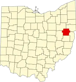 Kort over Ohio med Carroll County markeret