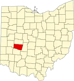 Kort over Ohio med Clark County markeret