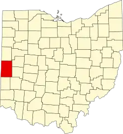 Kort over Ohio med Darke County markeret