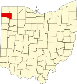 Kort over Ohio med Defiance County markeret