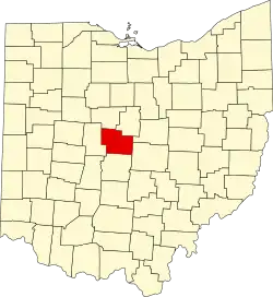 Kort over Ohio med Delaware County markeret